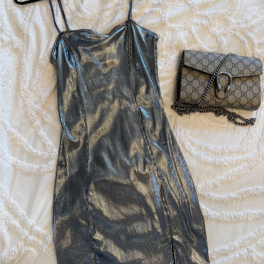 Metallic Silver Slip Dress
